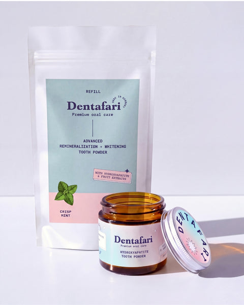 Zahnpulver Hydroxylapatit – Einsteiger-Set mit Braunglas-Tiegel